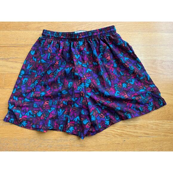 Vintage Reebok Boy's swim trunks Made in USA geometric pattern Medium 80s/90s - Picture 1 of 7